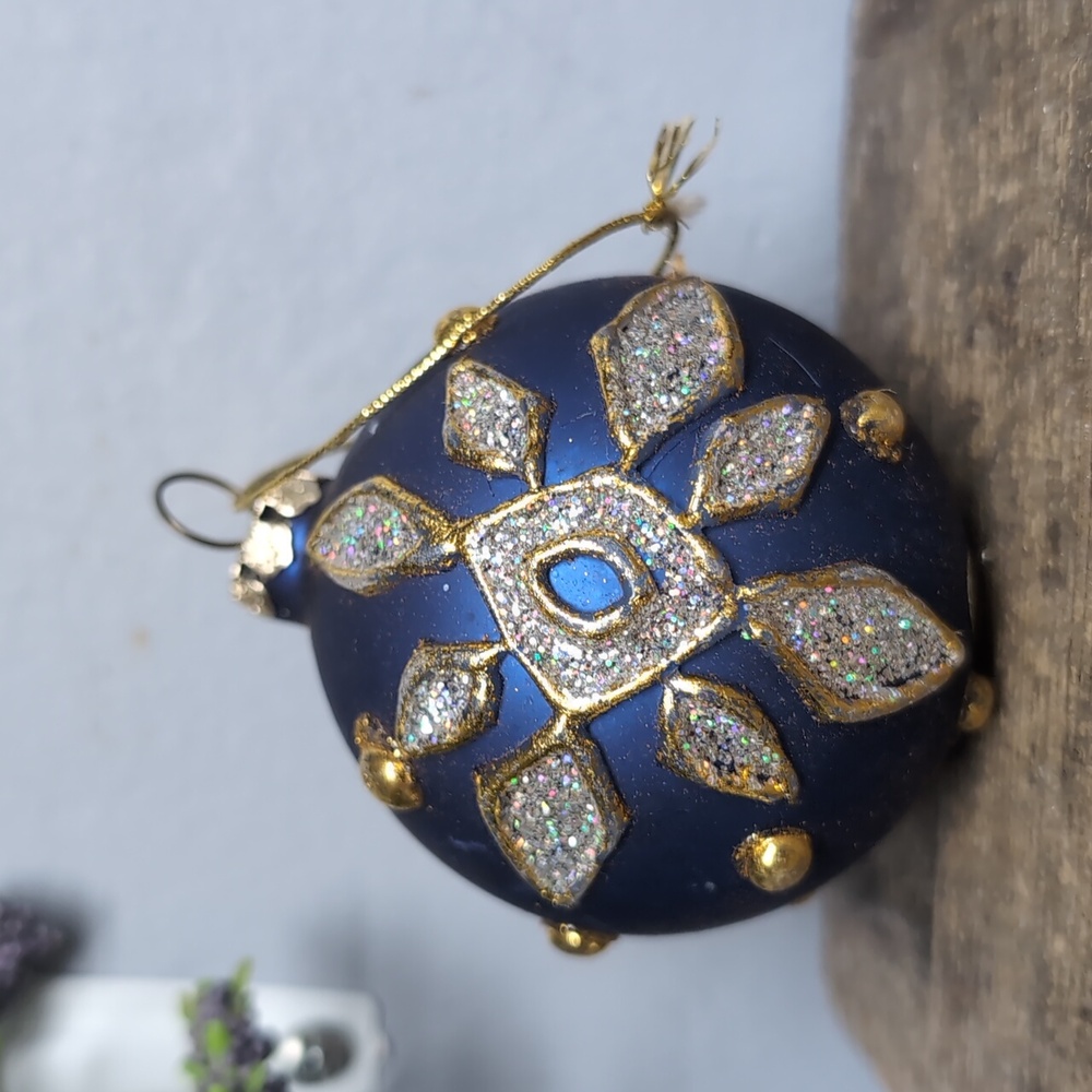Vintage Glass Blue and Gold Ornament